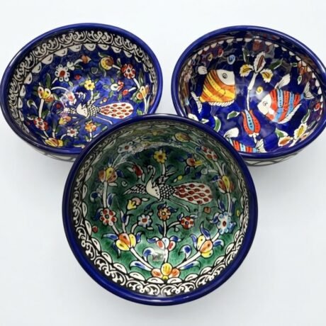 Fish and Peacock hand-painted ceramic bowls by Pama Crafts