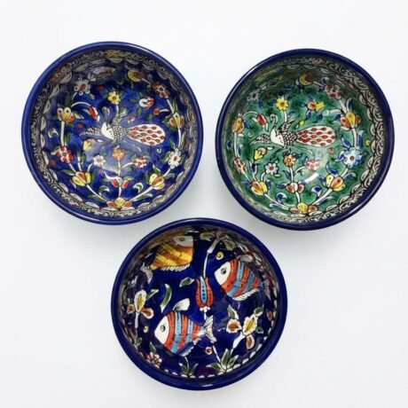 Fish and Peacock hand-painted ceramic bowls by Pama Crafts