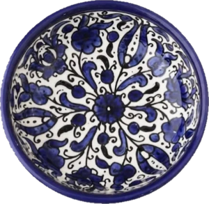 Hand-painted blue floral ceramic bowl