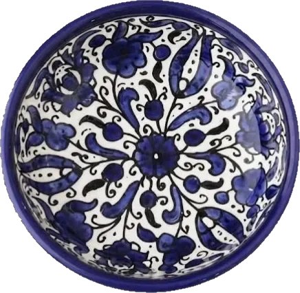 Hand-painted blue floral ceramic bowl